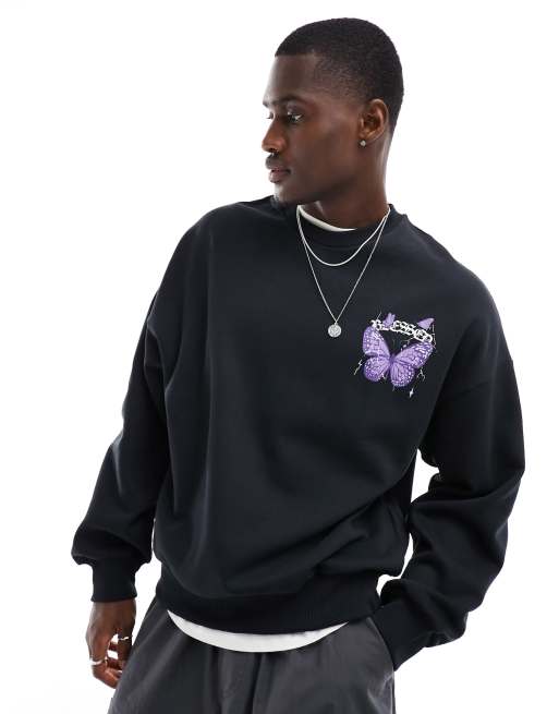 ADPT oversized sweatshirt with butterfly back print in black