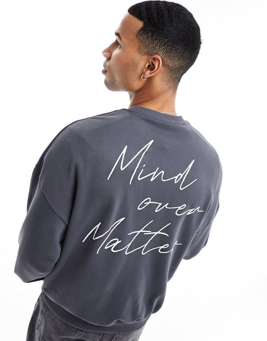 oversized sweatshirt with script back print in gray