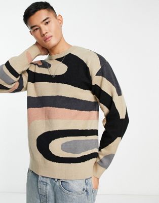 ADPT oversized swirl jacquard knit jumper in beige  - ASOS Price Checker