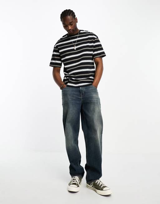 ADPT oversized t-shirt in black with vertical stripes | ASOS