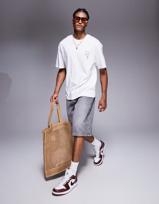 ADPT oversized t-shirt in cream with dark red flower back print