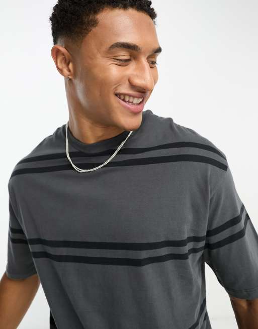 ADPT - Oversized T-shirt in grijs met strepen 