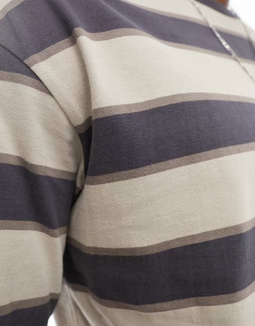 ADPT oversized T-shirt in washed beige stripe, 3 of 4