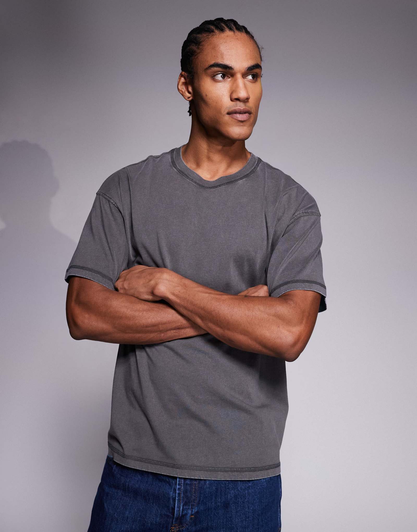 Футболка ADPT оверсайз серого цвета, застиранная