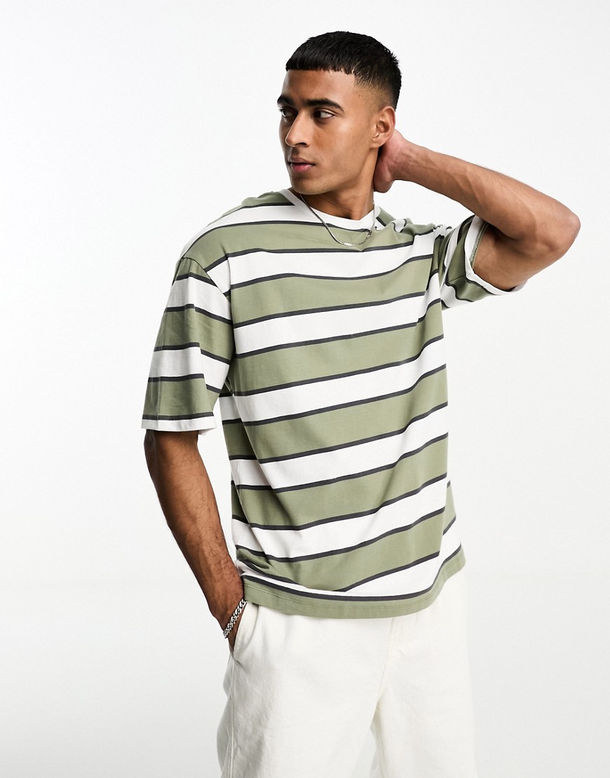 ADPT oversized t-shirt in washed khaki stripe-Multi