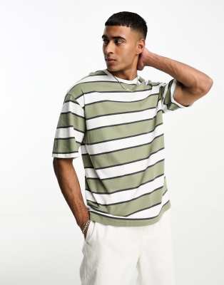 ADPT oversized t-shirt in washed khaki stripe