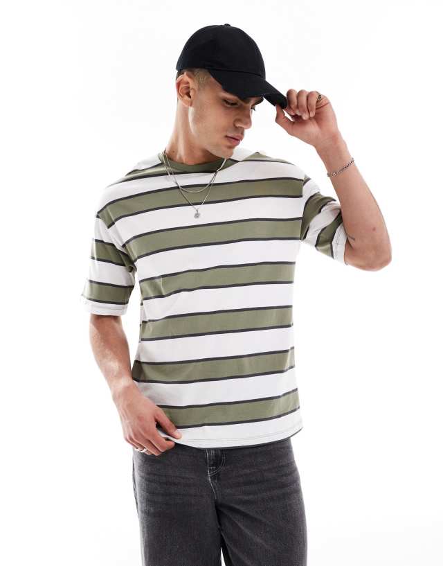 ADPT - oversized t-shirt in washed khaki stripe