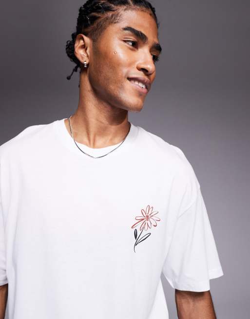 ADPT oversized T-shirt in white with flower back print