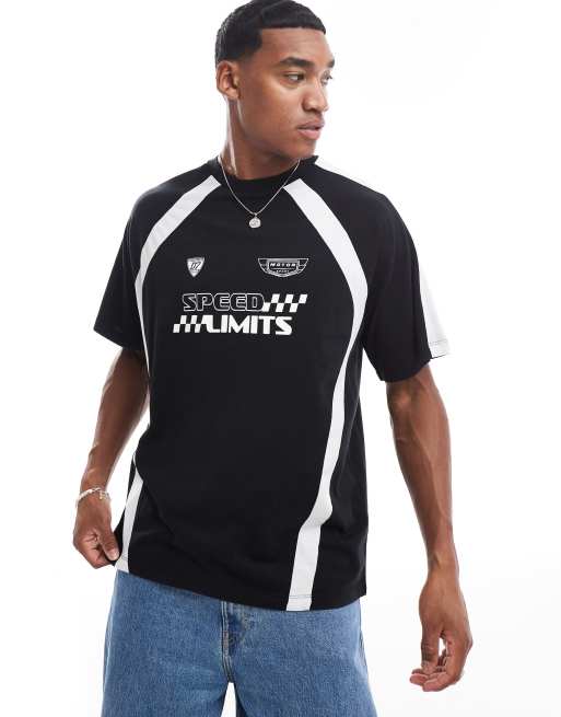 ADPT - Oversized T-shirt med motorsportsprint i sort