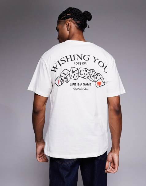 ADPT - Oversized T-shirt met dobbelsteenprint op de achterkant in crème - view 1
