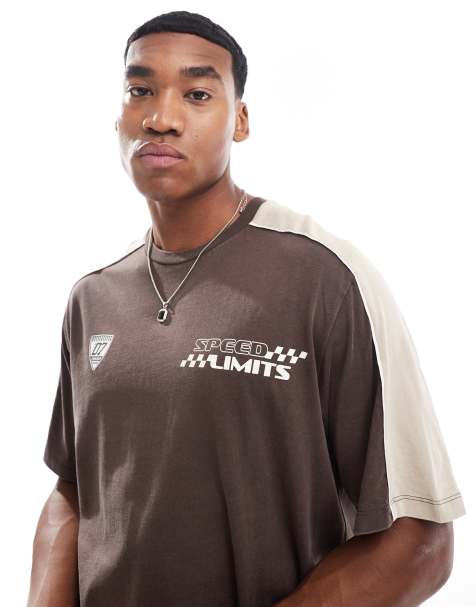 ADPT - Oversized T-shirt met motorsport-print in bruin - view 1