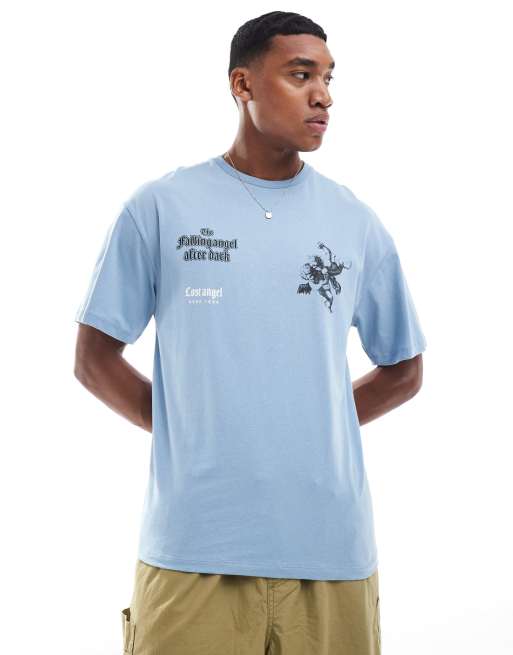 ADPT - Oversized T-shirt met print op de borst in pastelblauw
