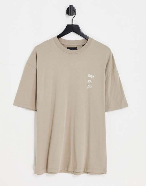 ADPT - Oversized T-shirt met vleugelprint op de rug in beige , 2 van 4