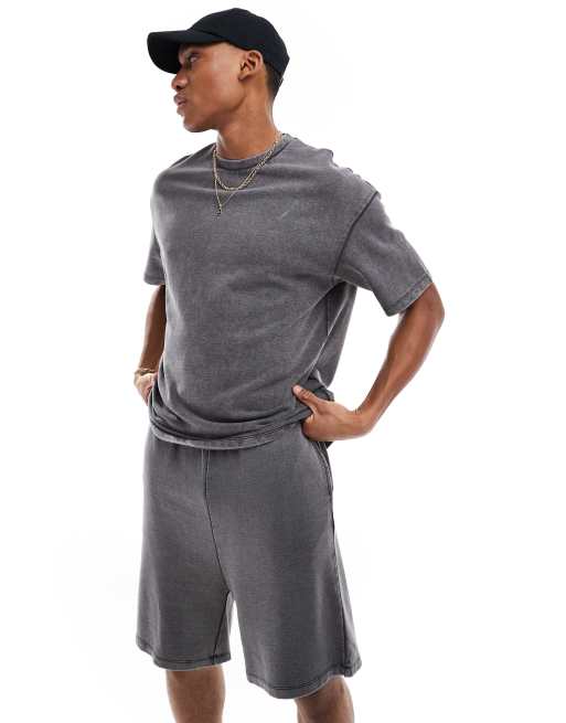 ADPT - Oversized T-shirt van sweaterstof in grijs met wassing, deel van co-ord set