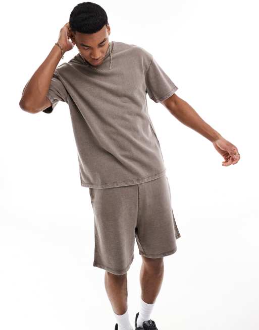 ADPT - Oversized T-shirt van sweatstof in beige met wassing, deel van co-ord set