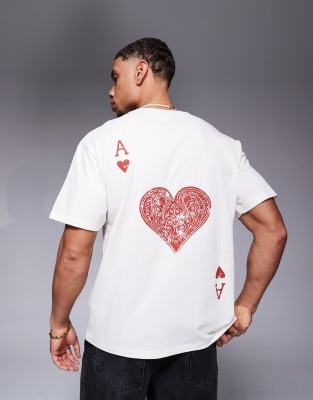 Adpt Oversized T-shirt With Ace Of Hearts Back And Front Prints In White
