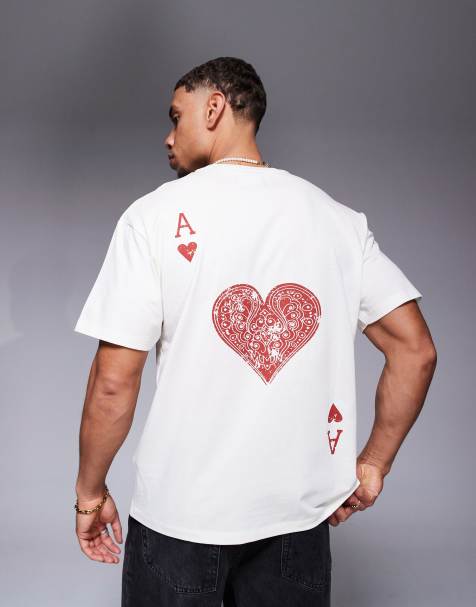 ADPT oversized t-shirt with ace of hearts backprint in cream - view 1