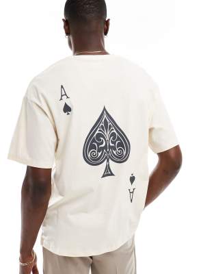 oversized T-shirt with ace of spades back print in cream-White