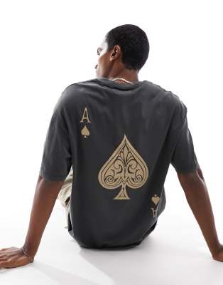 oversized T-shirt with ace of spades back print in washed gray