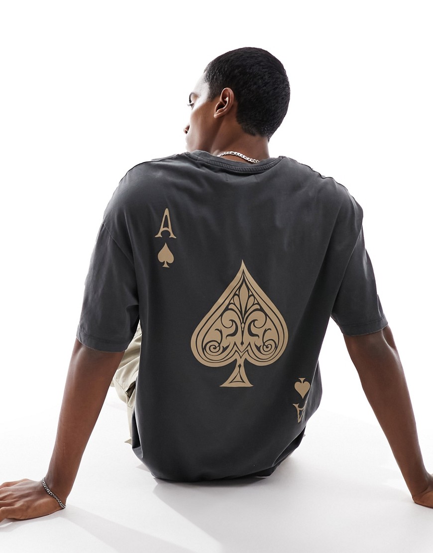 ADPT oversized t-shirt with ace of spades back print in washed grey