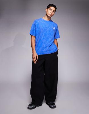 Adpt Oversized T-shirt With Bird Back And Chest Prints In Blue