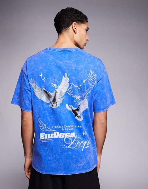 ADPT oversized t-shirt with bird back print in washed blue - view 1