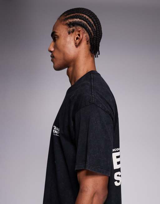 ADPT oversized t-shirt with botanical graphic in washed black, 4 of 5