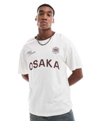Adpt Oversized T-shirt With Brown Soccer-inspired Print In White