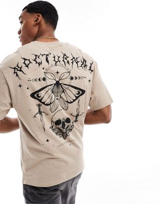 oversized T-shirt with butterfly skull backprint in beige-Neutral