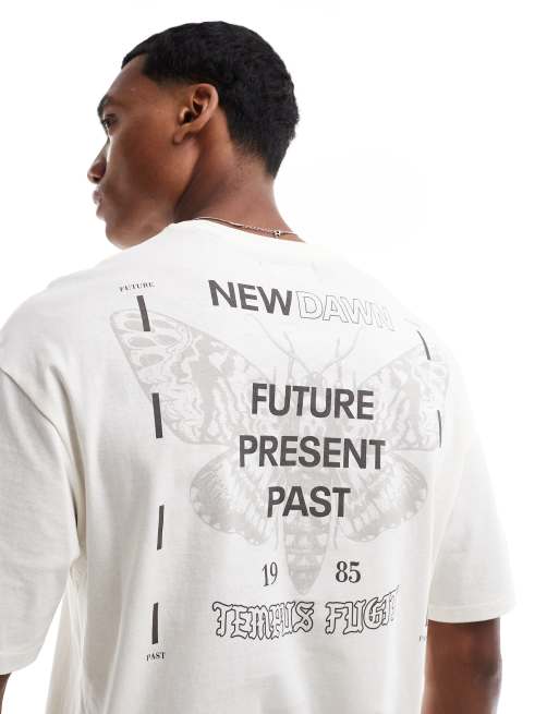 ADPT oversized t-shirt with butterfly text back print in cream