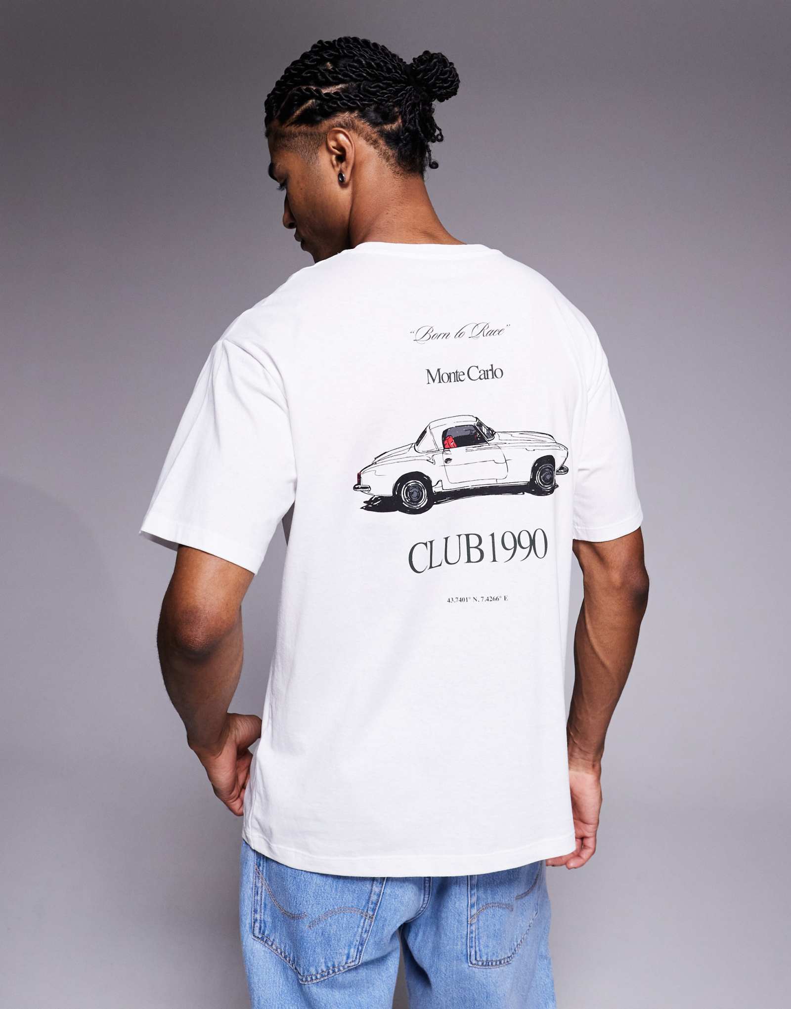 Футболка ADPT oversize с принтом car club на спине белого цвета