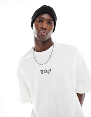 ADPT oversized t-shirt with city chest embroidery in white | ASOS