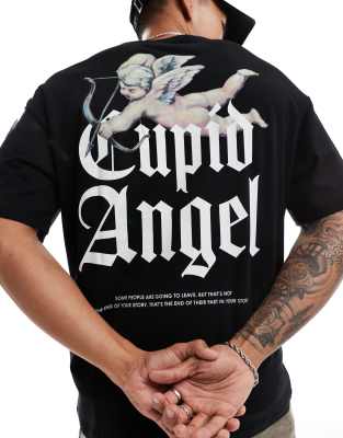 oversized T-shirt with cupid back print in black