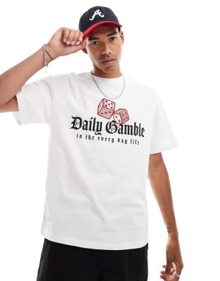 oversized t-shirt with daily gamble chest print in white