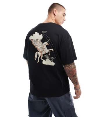 oversized T-shirt with defiance horse backprint in black