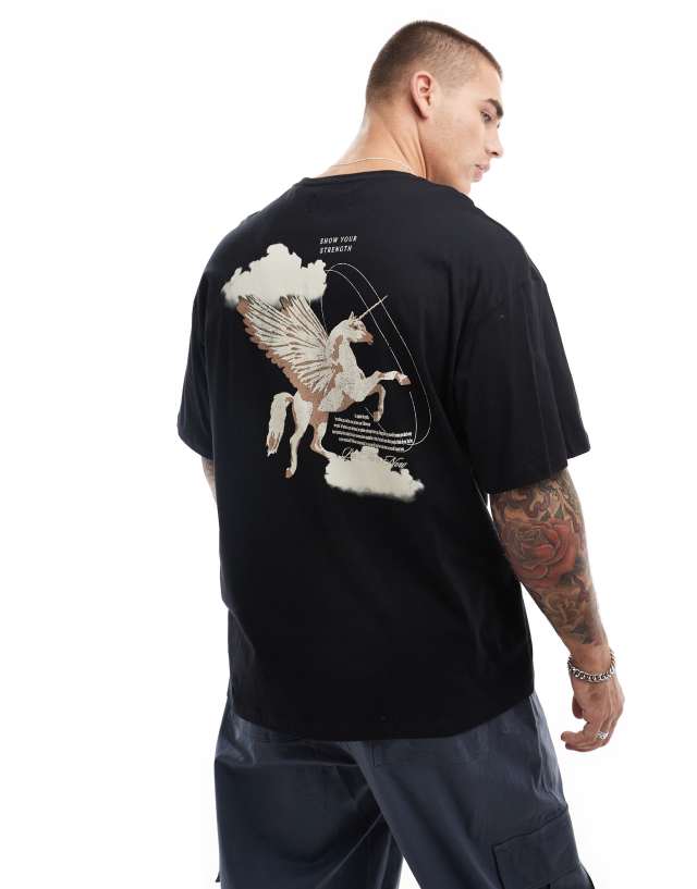 ADPT - oversized t-shirt with defiance horse backprint in black