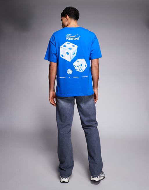 ADPT oversized t-shirt with dice back print in blue, 2 of 5