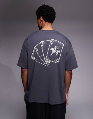 Adpt Oversized T-shirt With Equestrian Deck Back Print In Gray
