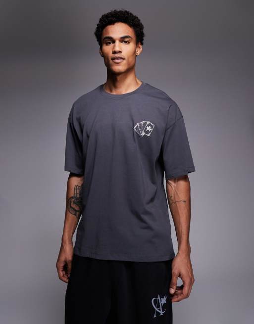 ADPT oversized T-shirt with equestrian deck back print in gray, 3 of 5