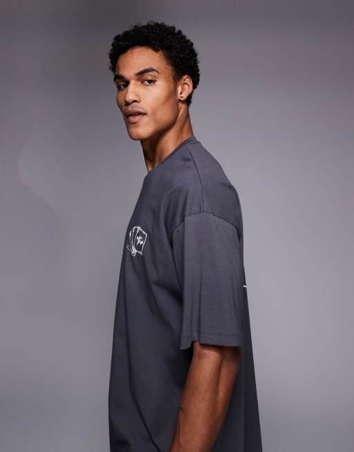 ADPT oversized T-shirt with equestrian deck back print in gray, 4 of 5