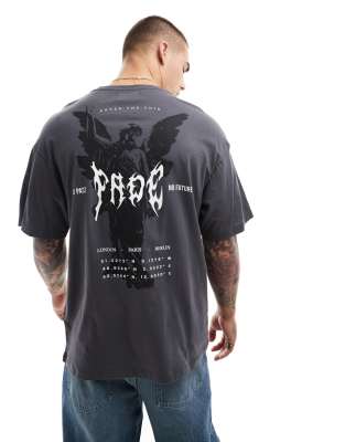 oversized T-shirt with fade angel back print in gray