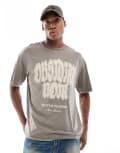 [ADPT] ADPT oversized t-shirt with gothic chest print in brown wash L Brown