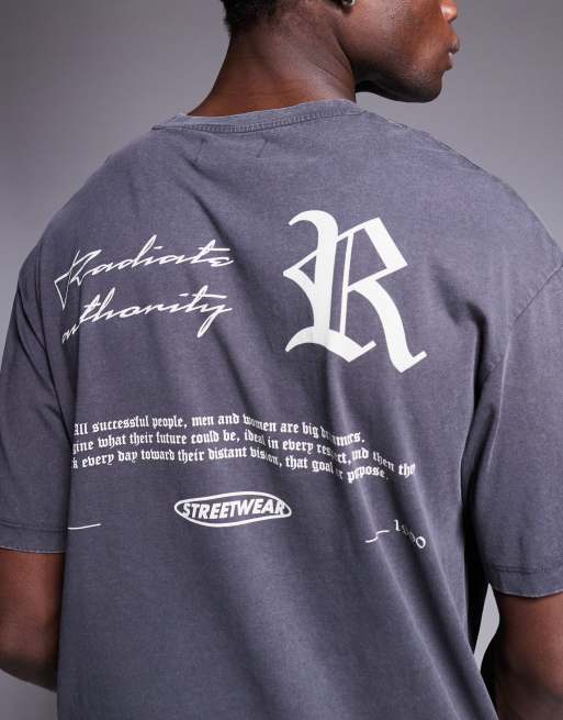 ADPT oversized t-shirt with gothic text backprint in dark grey, 3 of 4