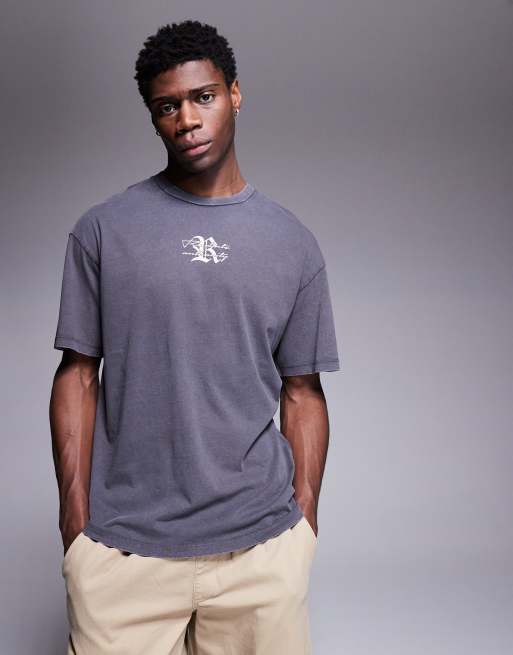 ADPT oversized t-shirt with gothic text backprint in dark grey, 4 of 4