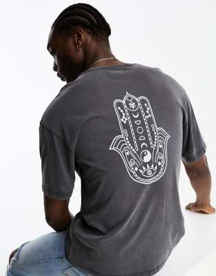 ADPT oversized T-shirt with Hamsa backprint in washed gray