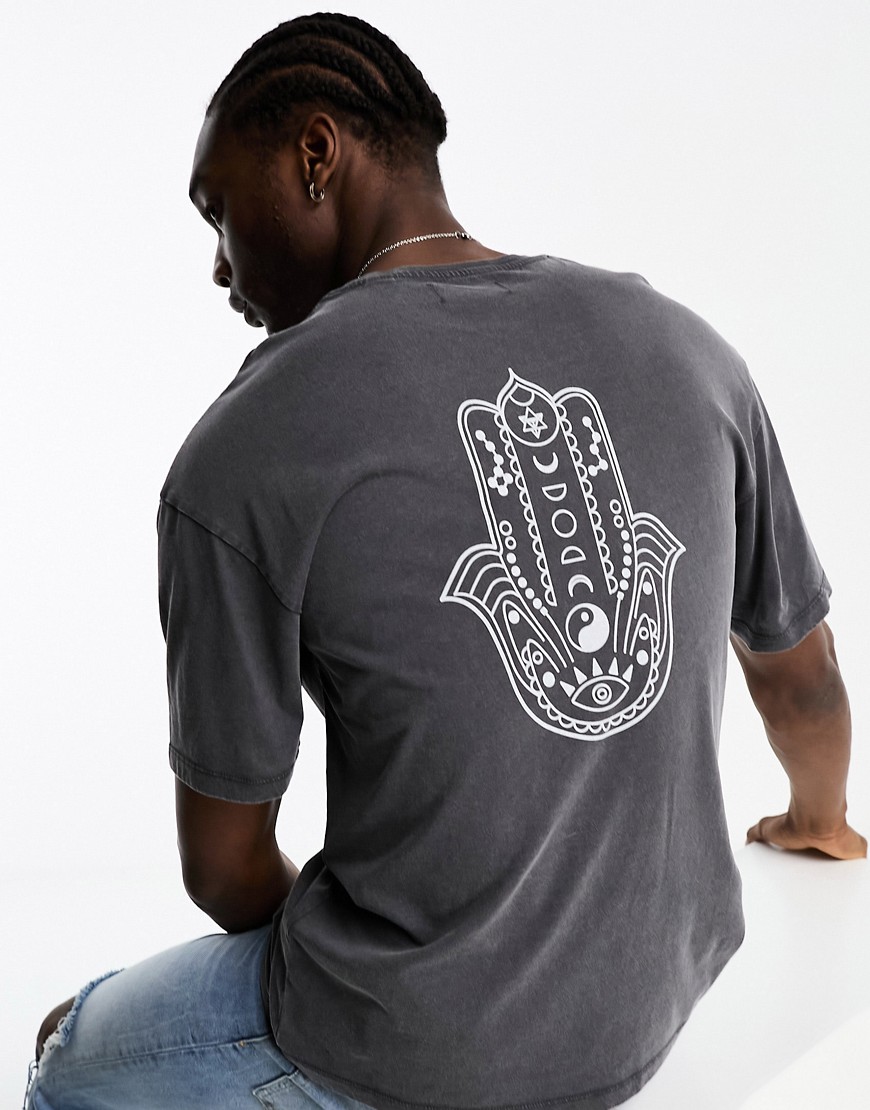 ADPT oversized T-shirt with Hamsa backprint in washed gray