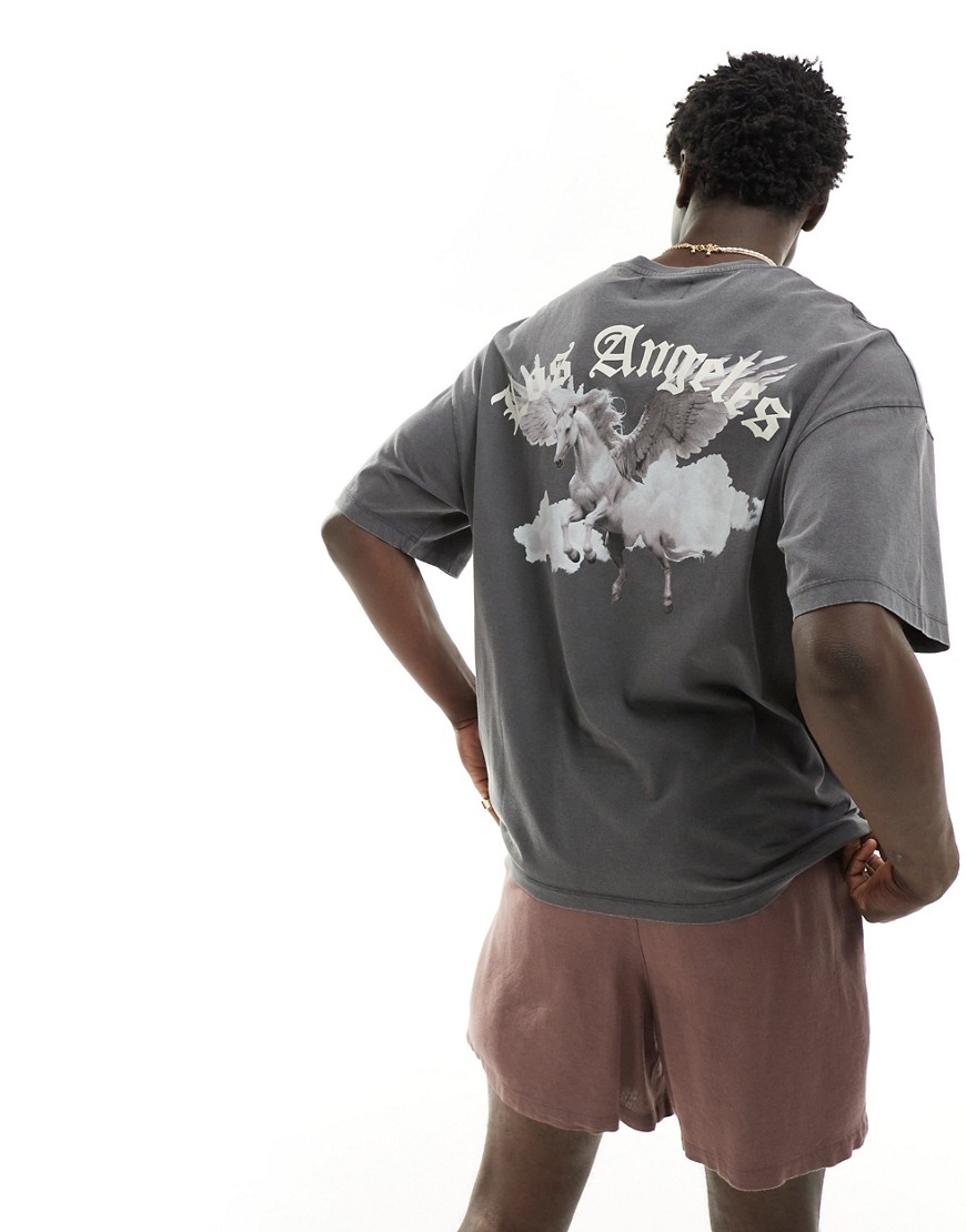 ADPT oversized t-shirt with horse back print in washed grey