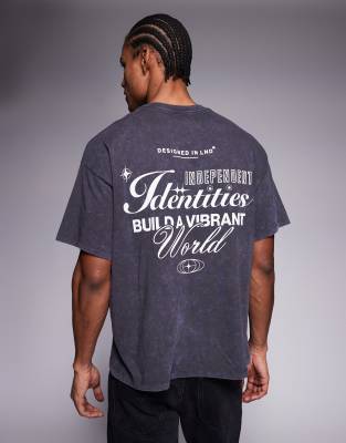 ADPT ADPT oversized t-shirt with identities back print in washed black-Grey
