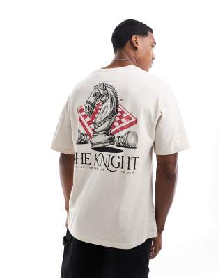 oversized T-shirt with knight back print in cream-White