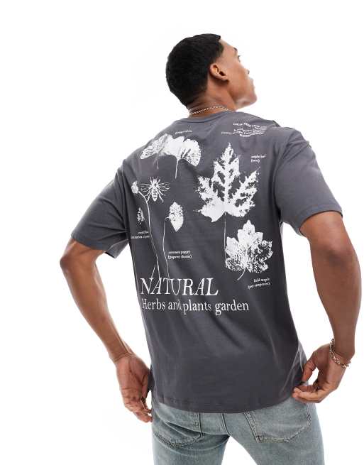 ADPT oversized t-shirt with natural plants backprint in gray